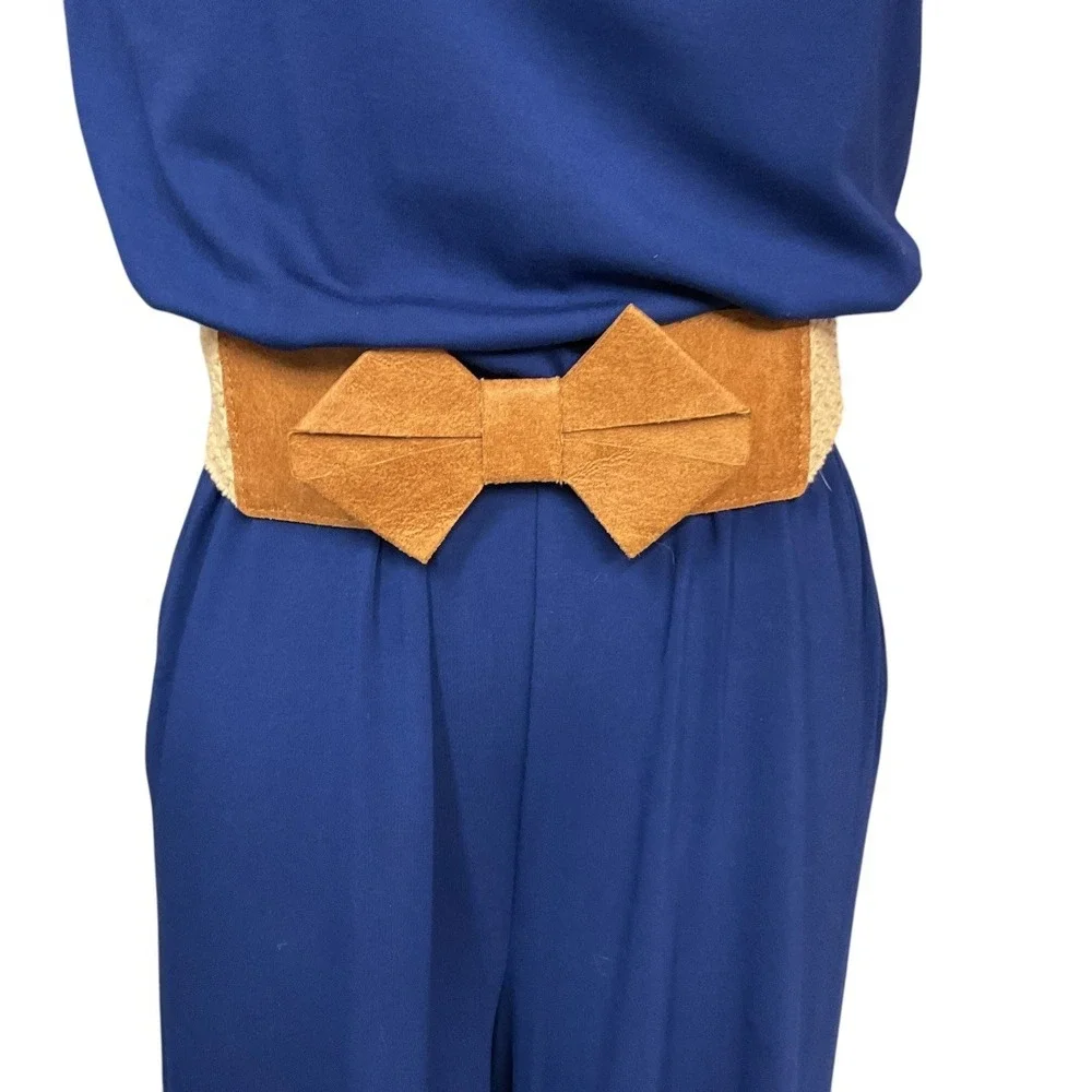 Boho Woven Lacey Waist Belt with Bow Suede Accent‎ Snap Back Stretch Cream Brown
